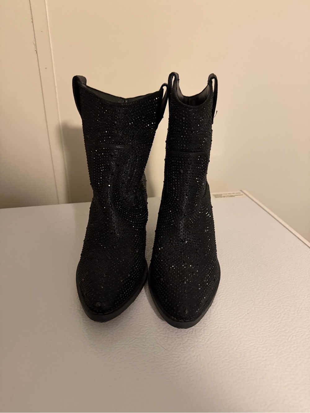 Black Embellished Western Ankle Boots - Women's